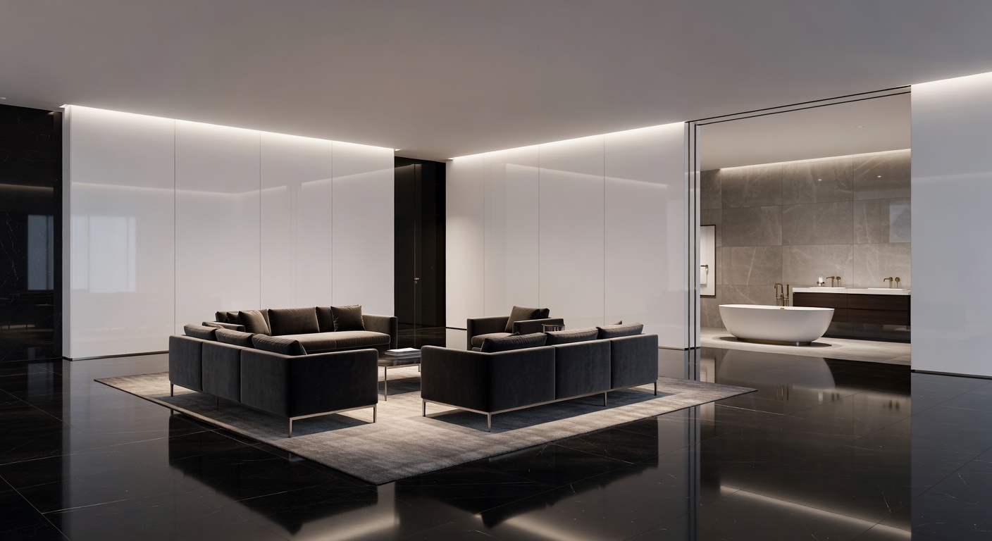 Main lobby lounge with sleek glossy surfaces
