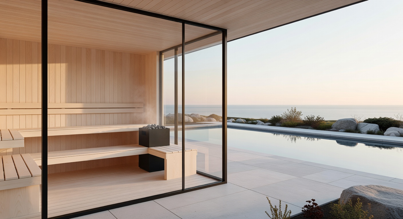 Modern Nordic wood and glass sauna