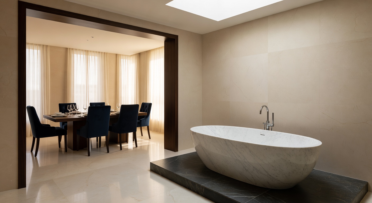 Luxury suite bathroom with freestanding tub
